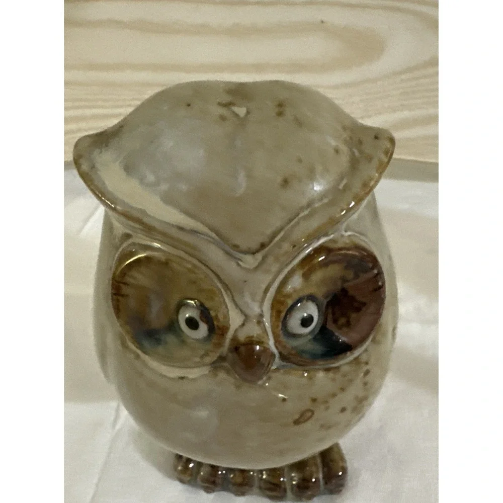 Vintage Speckled‎ Glazed Art Pottery Barn Owl Figurine 5